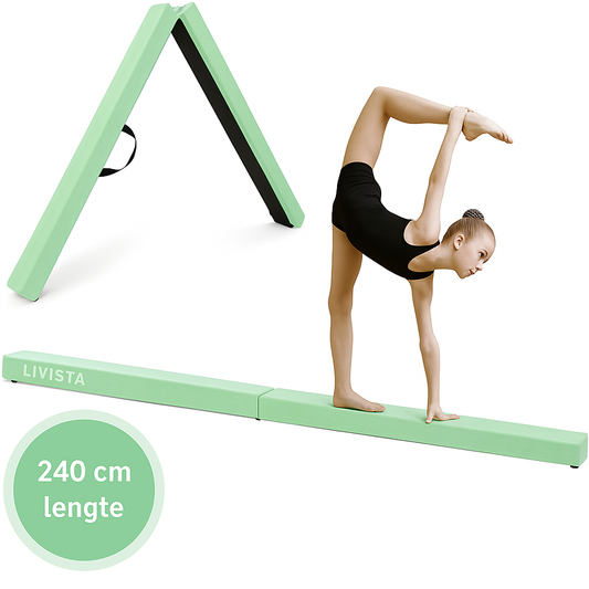 Livista Turnbalk - Voor thuis - Evenwichtsbalk - Balanstrainer - Balans speelgoed - Mintgroen - 240 cm - Incl. draagtas - Thuis Turnen