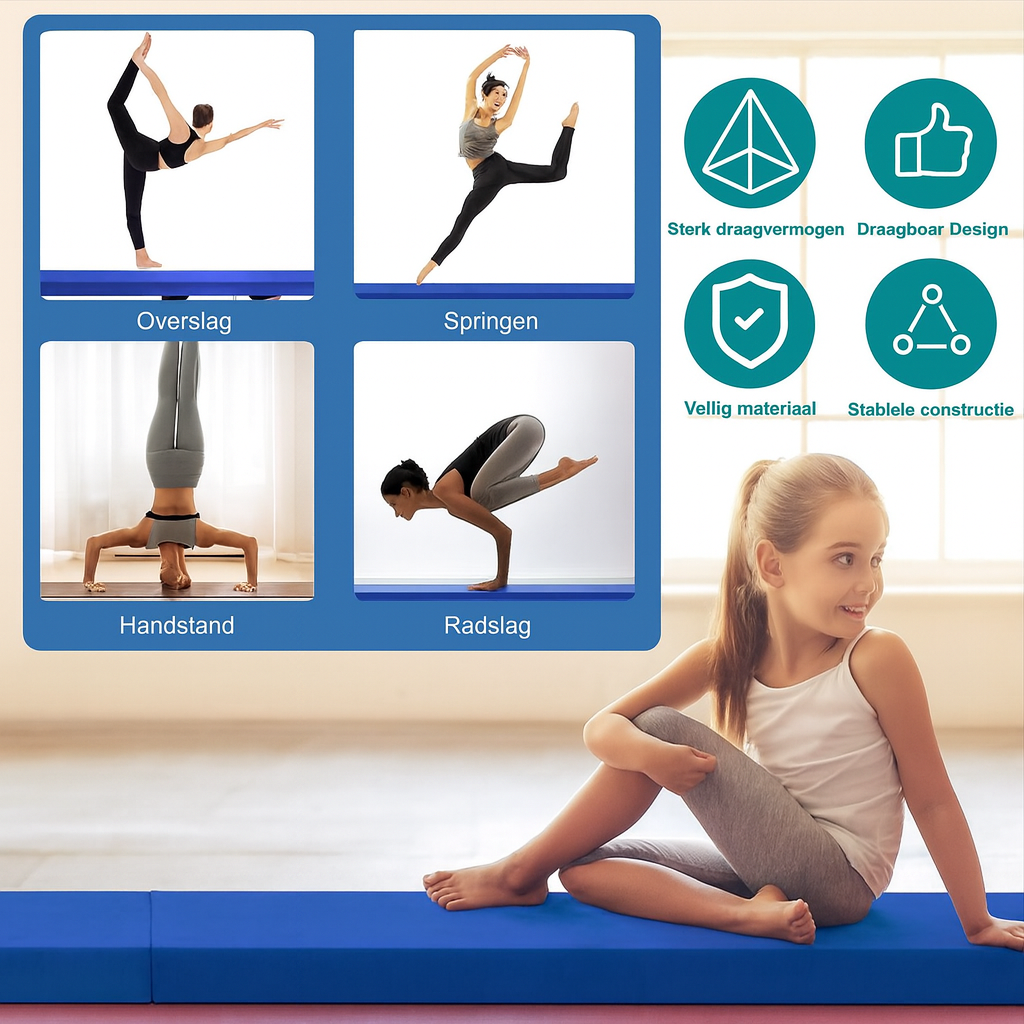 Livista Turnbalk - Voor thuis - Evenwichtsbalk - Balanstrainer - Balans speelgoed - Blauw- 240 cm - Incl. draagtas - Thuis Turnen