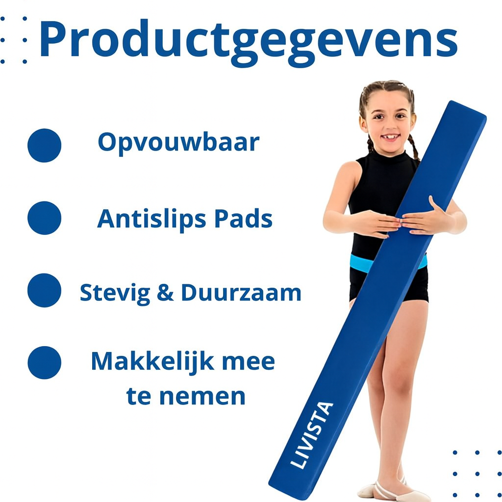 Livista Turnbalk - Voor thuis - Evenwichtsbalk - Balanstrainer - Balans speelgoed - Blauw- 240 cm - Incl. draagtas - Thuis Turnen