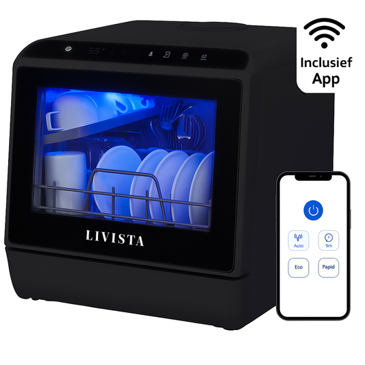 Livista Mini Vaatwasser incl APP - Vaatwasser - Vaatwasser Vrijstaand - Afwasmachine - Camping Vaatwasser - Zwart