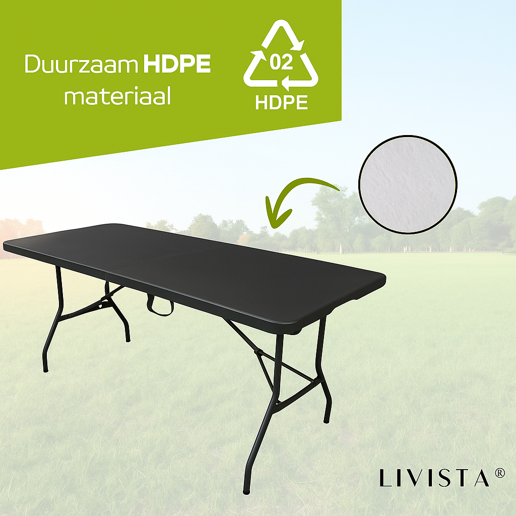 Livista® Klaptafel - Inklapbare Tafel - 180 x 70 cm - Vouwtafel - Antislip en Weerbestendig - Zwart