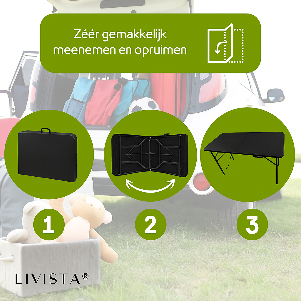 Livista® Klaptafel - Inklapbare Tafel - 180 x 70 cm - Vouwtafel - Antislip en Weerbestendig - Zwart
