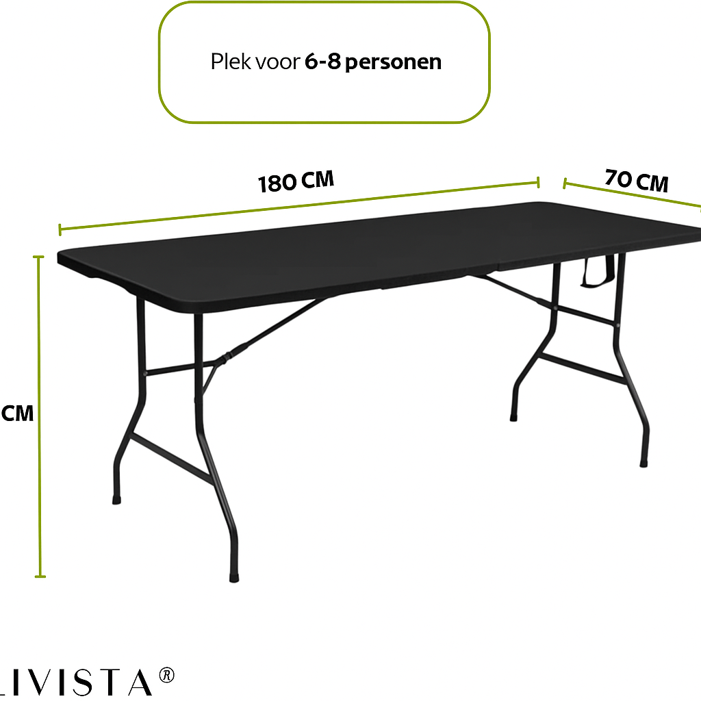 Livista® Klaptafel - Inklapbare Tafel - 180 x 70 cm - Vouwtafel - Antislip en Weerbestendig - Zwart