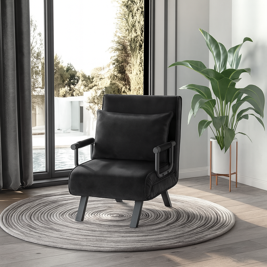 Livista 3-in-1 Uitklapbare Slaapstoel Belastbaar Tot 100 kg Zwart - Inklapbare Slaapbank Met Verstelbare Rugleuning - Modern Design Logeerbed - Slaapfauteuil