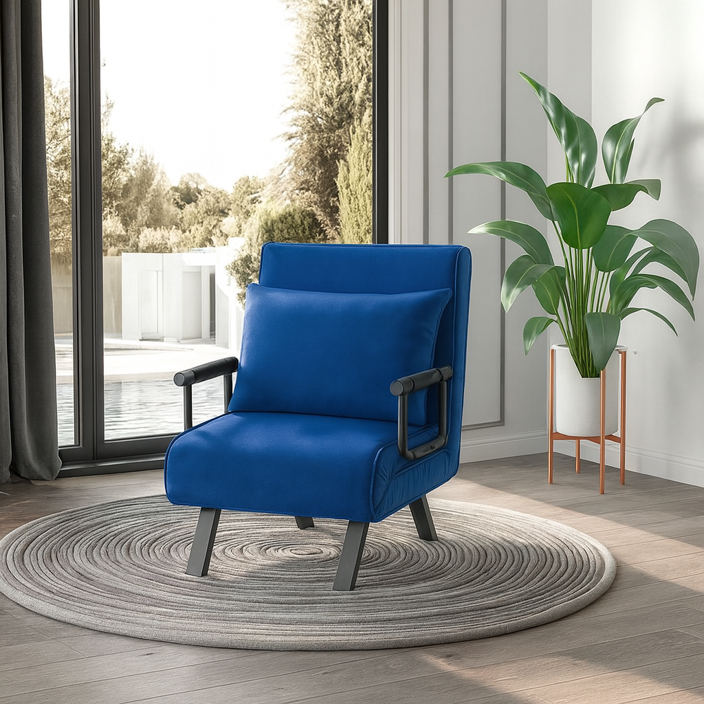 Livista 3-in-1 Uitklapbare Slaapstoel Belastbaar Tot 100 kg Blauw - Inklapbare Slaapbank Met Verstelbare Rugleuning - Modern Design Logeerbed - Slaapfauteuil