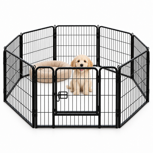 Livista Puppyren - Hondenren - Hondenbench - 8 kennelpanelen - Met deur - 80 x 60 cm Ø 210 cm - Staal - Dierenren