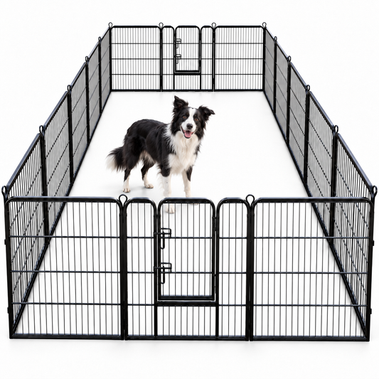 Livista Puppyren - Hondenren - Hondenbench - 16 kennelpanelen - Met twee deuren - 80 x 60 cm Ø 420 cm - Staal - Dierenren