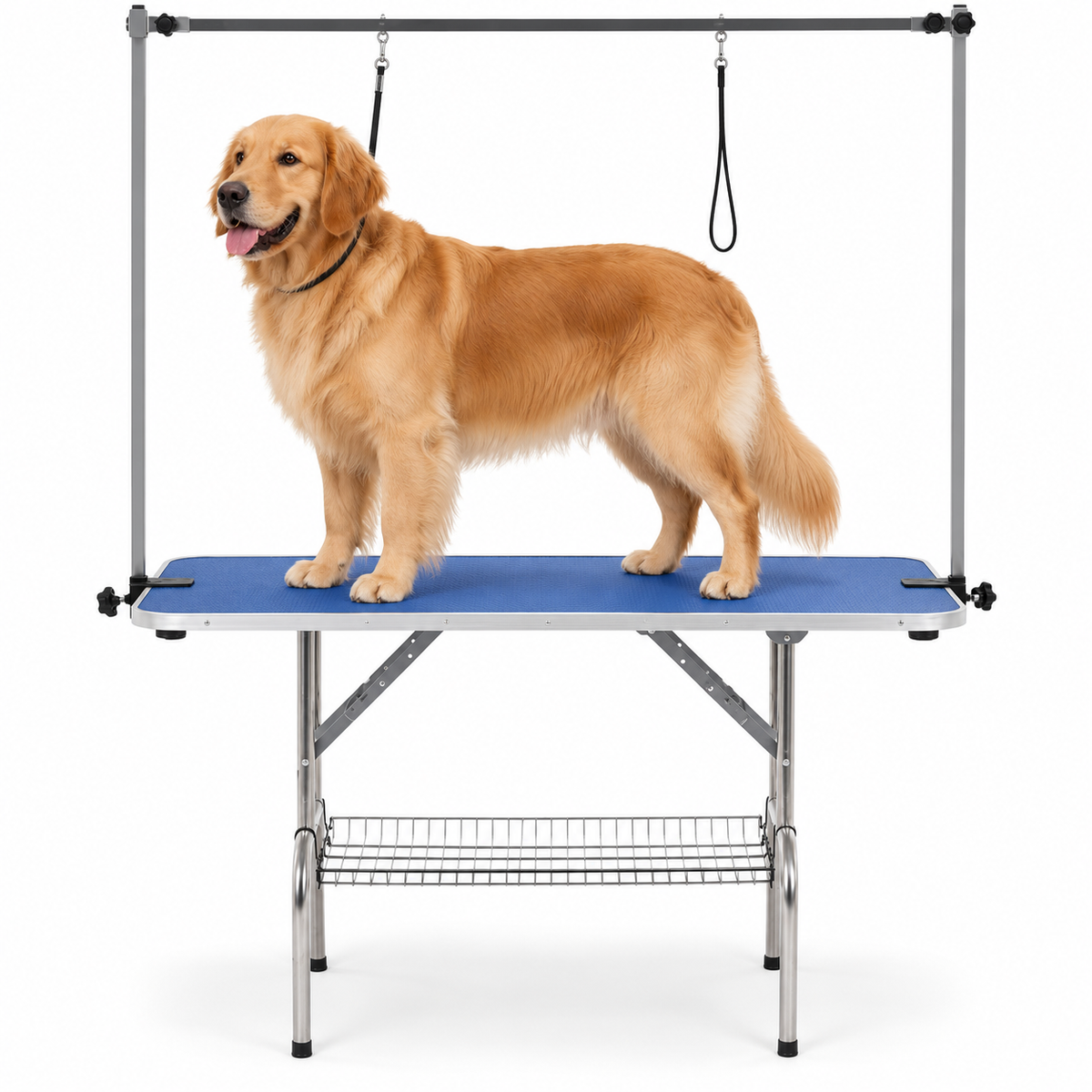 Livista Trimtafel voor Huisdieren - Verstelbare Trimtafel - Veilig en Stevig - Met Dubbele Aanlijnoptie - 2 Lussen - Opbergschap - 120L x 61B x 169H cm