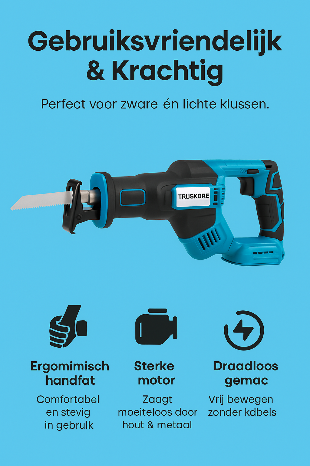 Accu Reciprozaag – 21V Li-Ion – Incl. 2 Accu’s, Zaagbladen & Koffer – 25mm Slag – Voor Hout, Metaal & Kunststof – Snelwisselsysteem – Draadloos