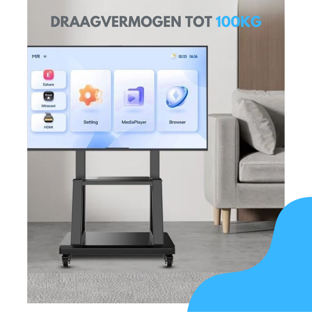 Livista Verrijdbare TV-standaard – 4 Standen in Hoogte Verstelbaar – met 360° Wielen & Rem – In Hoogte Verstelbaar 110–150cm – Geschikt voor 32 tot 70 inch – Stevig tot 100 kg