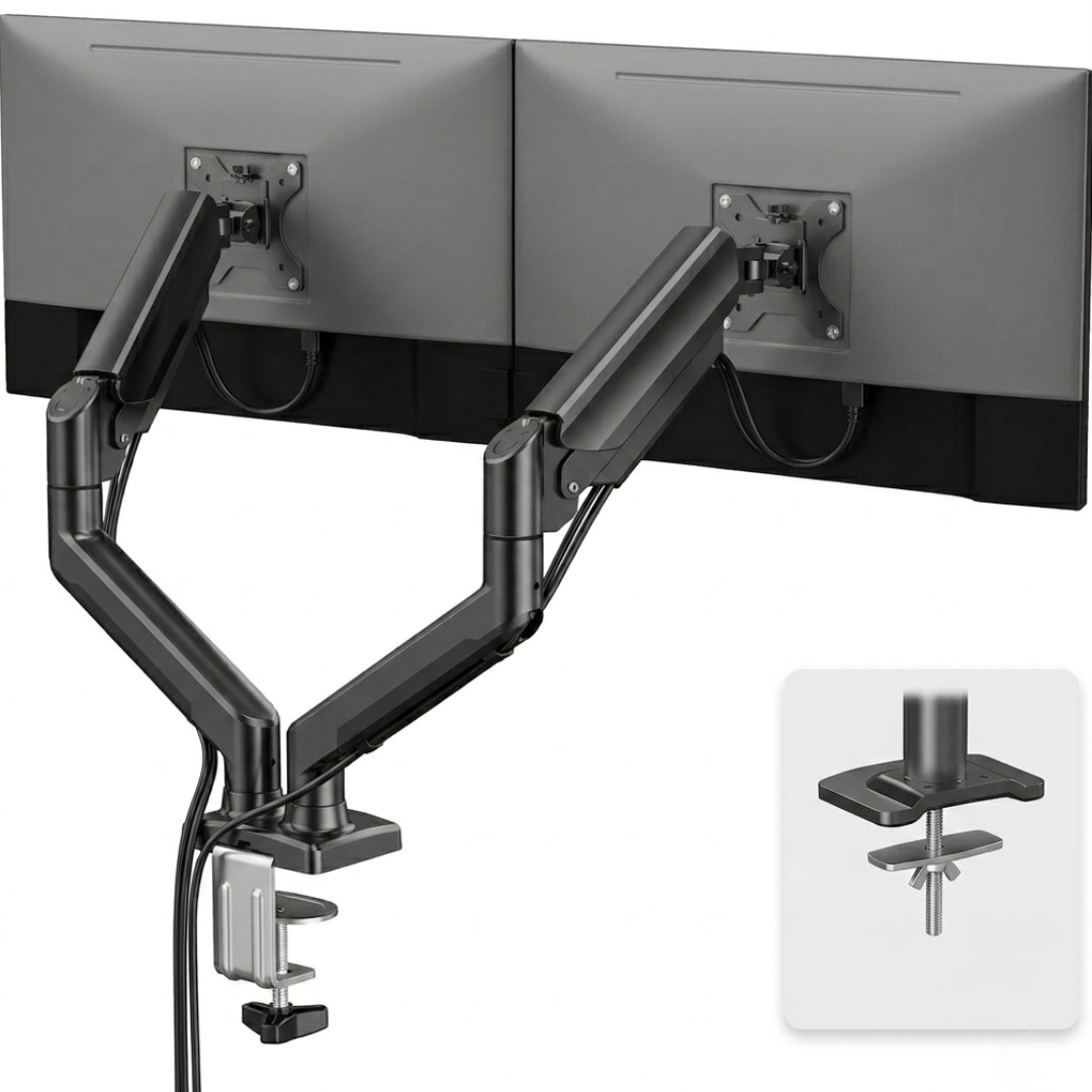 Livista Monitor Arm met Gasveer- Monitorbeugel voor 2 Schermen - Beugel - Standaard - Verstelbare Monitorbeugel - 13 t/m 32 Inch - Zwart