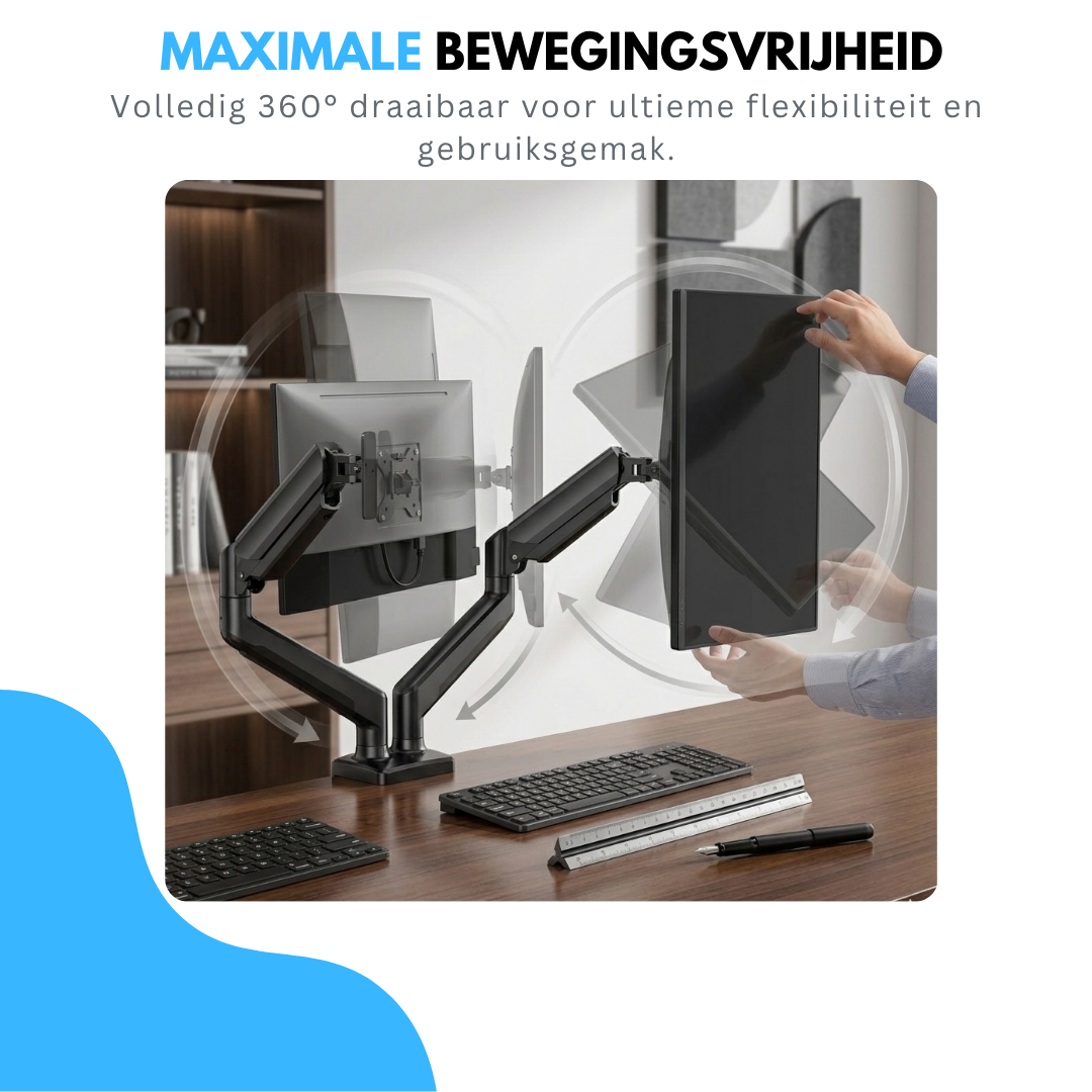 Livista Monitor Arm met Gasveer- Monitorbeugel voor 2 Schermen - Beugel - Standaard - Verstelbare Monitorbeugel - 13 t/m 32 Inch - Zwart
