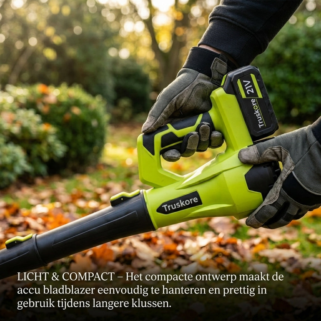Truskore Accu Bladblazer -Draadloze Bladblazer - Lichtgewicht en Krachtig - Geschikt voor Bladeren en Tuinafval - Incl. 2x Accu's (4.0Ah)