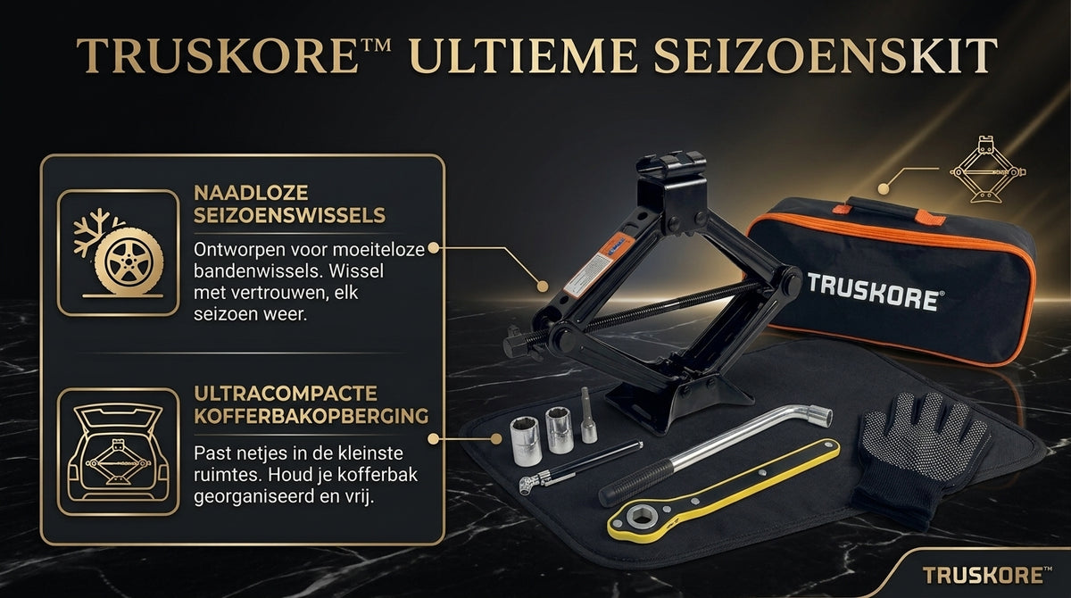Truskore Autokrik - Schaarkrik Set - Garagekrik - Hydraulische Krik - Gereedschapsset - Incl Opbergtas - 2000 kg Hefvermogen - Zwart
