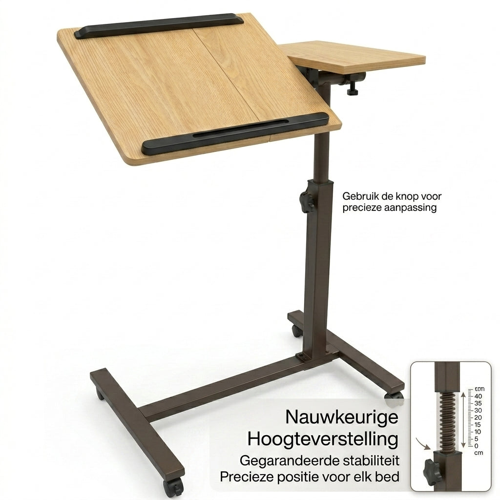 Livista Laptoptafel - Bedtafel met wieltjes - Bedleestafel - Laptop Standaard - Bijzettafel op wielen - Zit Sta Bureau - In hoogte verstelbaar - Maximale hoogte 90 cm