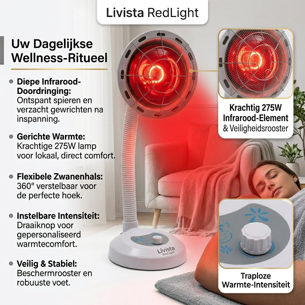 Livista Infraroodlamp 275W - Infraroodtherapie - Roodlichtlamp - Rood Licht Therapie - Warmtelamp - Wit