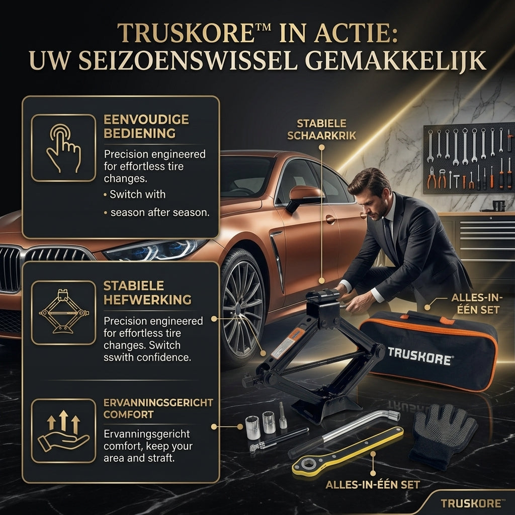 Truskore Autokrik - Schaarkrik Set - Garagekrik - Hydraulische Krik - Gereedschapsset - Incl Opbergtas - 2000 kg Hefvermogen - Zwart
