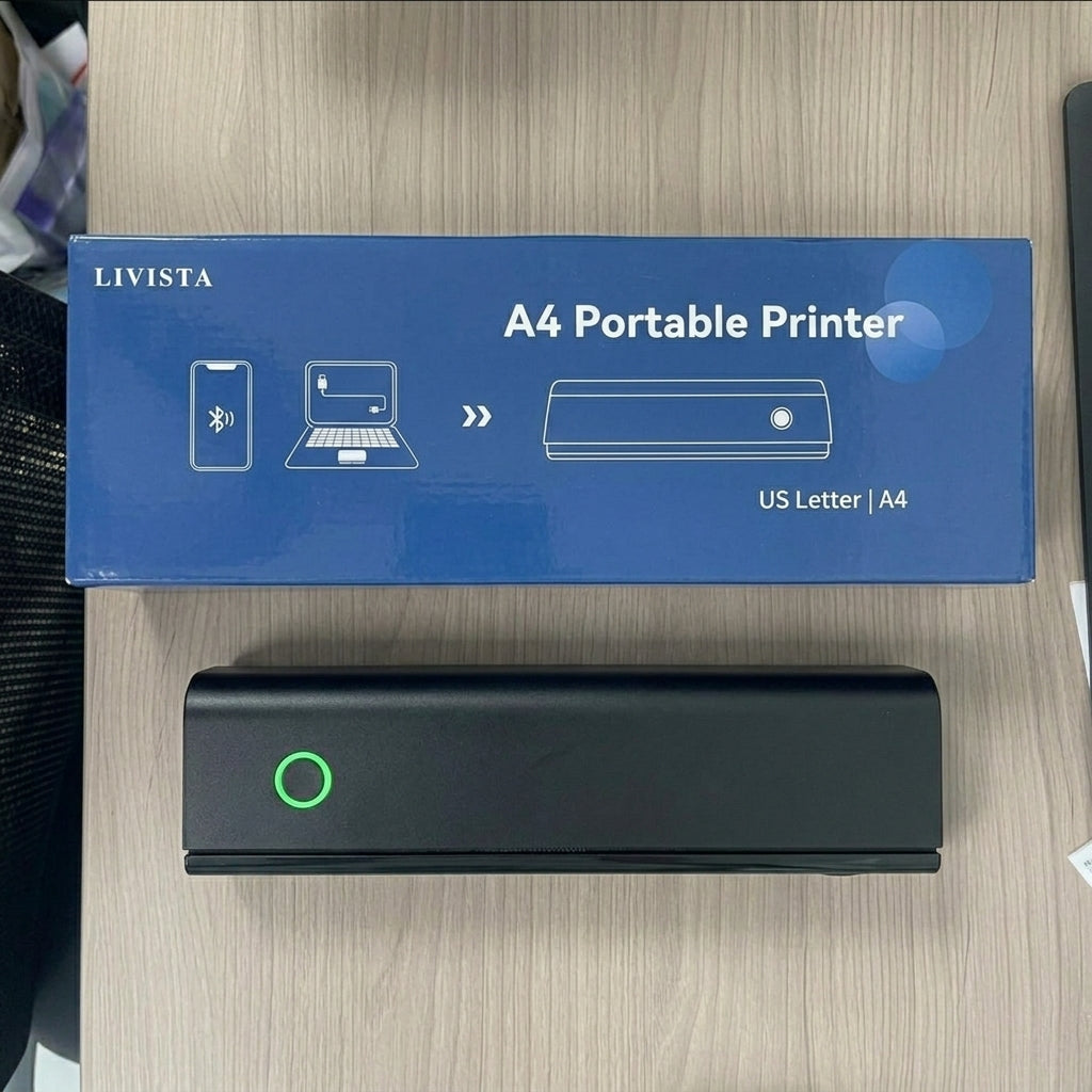 Livista Draadloze Thermische Printer -  Draagbare Pocket Printer voor Smartphone  - Mini Pinter voor Mobiel / Laptop / Computer  – A4 / US Letter - Incl 2 rollen Papier - USB/USB-C -Bluetooth