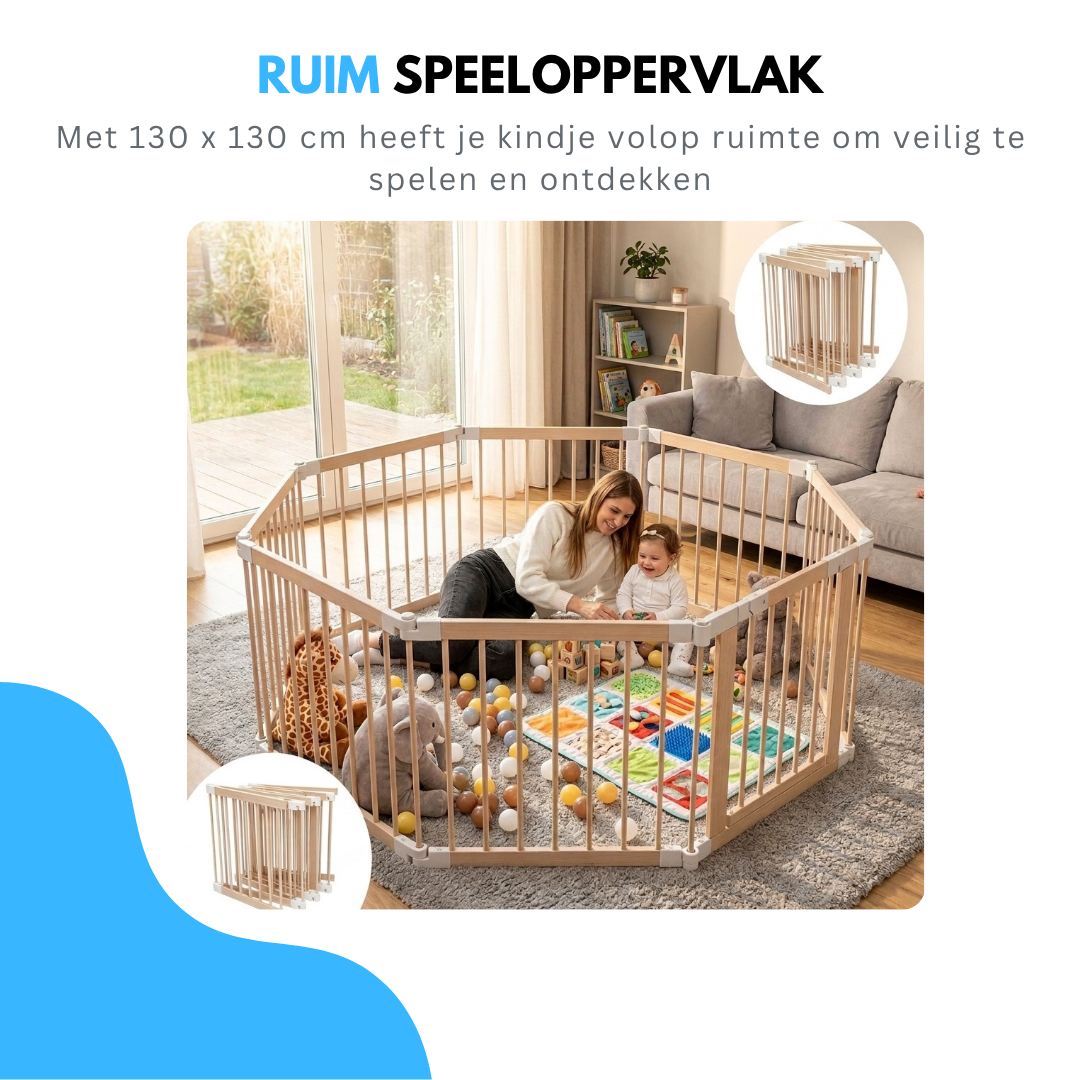 Livista Grondbox - Babybox - Inklapbare Speelbox - Voorgemonteerd - 130 x 130 x 70 cm - Kinderbox - Playpen Baby - Hout