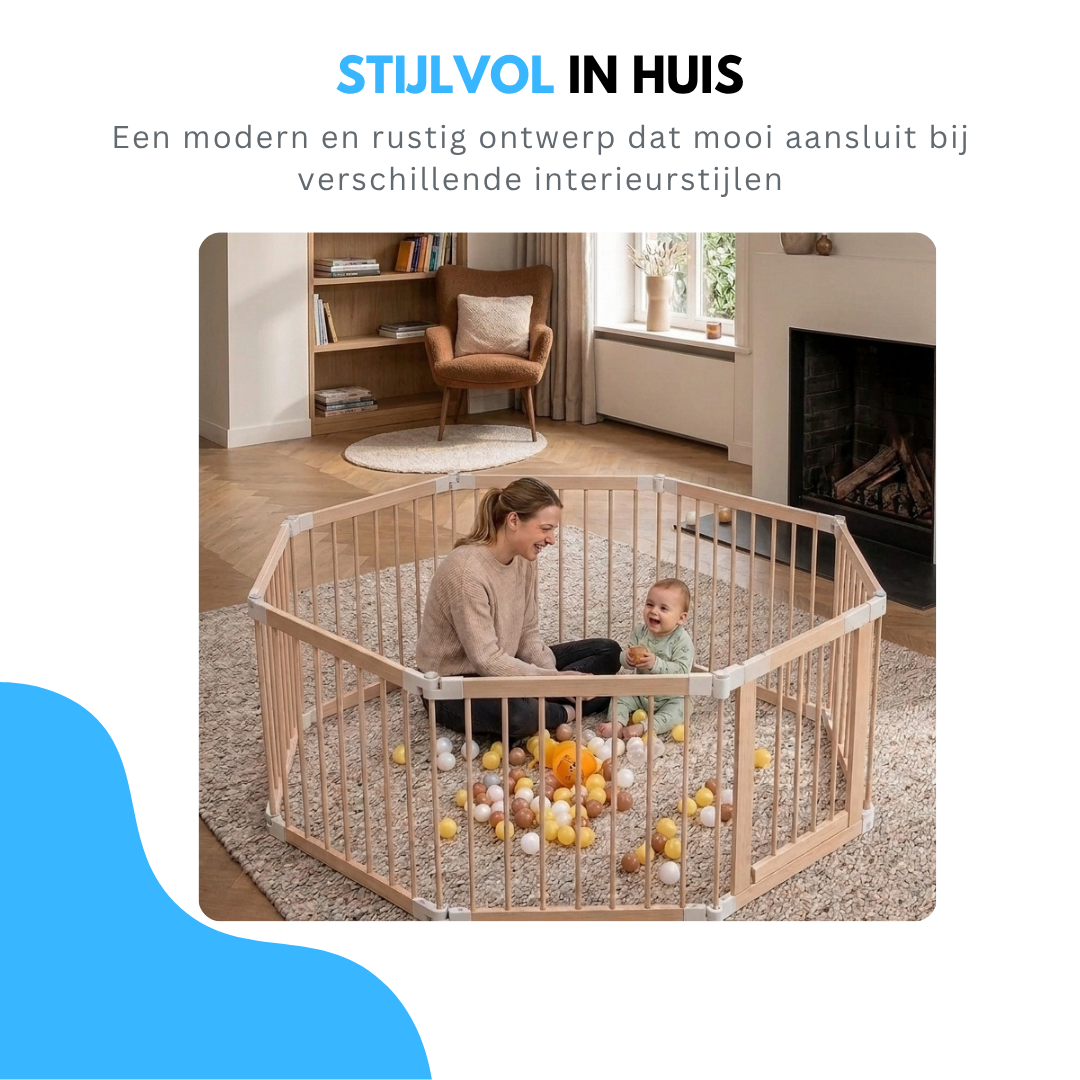 Livista Grondbox - Babybox - Inklapbare Speelbox - Voorgemonteerd - 130 x 130 x 70 cm - Kinderbox - Playpen Baby - Hout