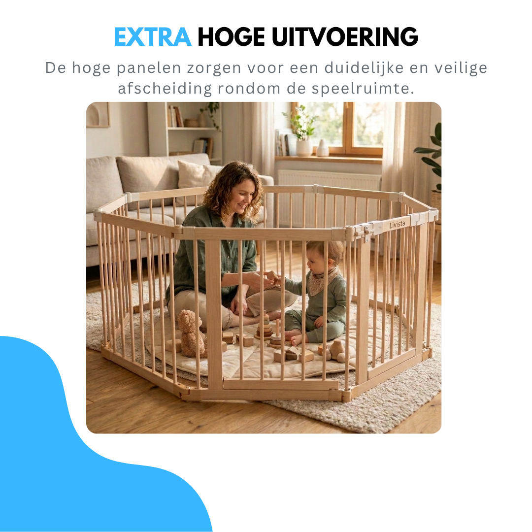 Livista Grondbox - Babybox - Inklapbare Speelbox - Voorgemonteerd - 130 x 130 x 70 cm - Kinderbox - Playpen Baby - Hout