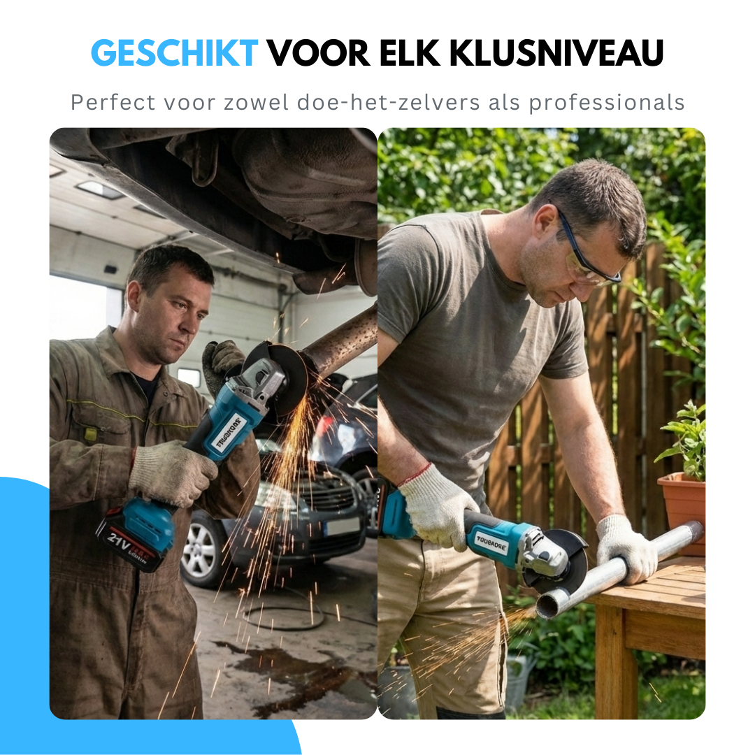 Truskore Haakse Slijper 21V - Draadloze Slijptol - Elektrische Slijpmachine – Inclusief 2 Accu’s, 3 Slijpschijven, Snellader & Koffer