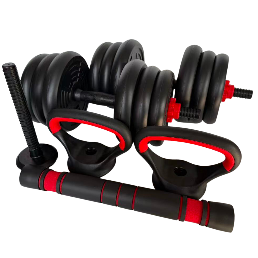 Truskore Halterset 20 KG - Dumbbell - Kettlebell - Gewichten Set - Opdruksteunen - Verstelbare Dumbells Set - Dumbbells - Dumbbell Set - Zwart/Rood
