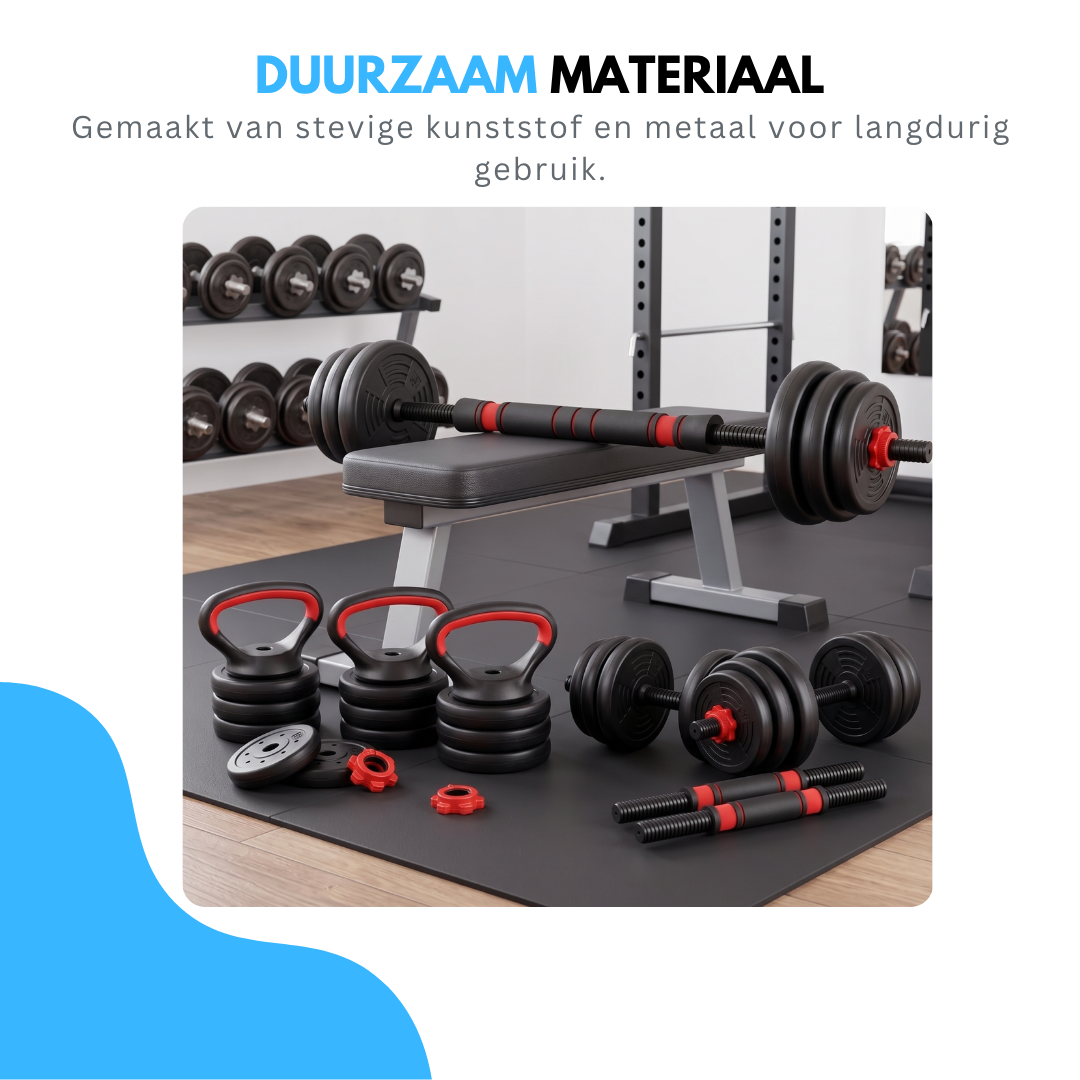 Truskore Halterset 20 KG - Dumbbell - Kettlebell - Gewichten Set - Opdruksteunen - Verstelbare Dumbells Set - Dumbbells - Dumbbell Set - Zwart/Rood