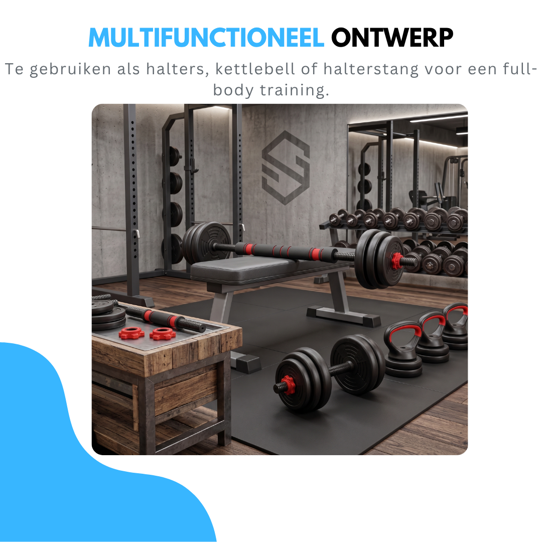Truskore Halterset 20 KG - Dumbbell - Kettlebell - Gewichten Set - Opdruksteunen - Verstelbare Dumbells Set - Dumbbells - Dumbbell Set - Zwart/Rood