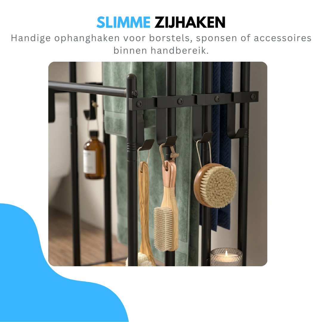 Livista Handdoekrek 4 Armen XL – Staand Handdoekrek Badkamer Zwart – Handdoekenrek – Handdoek rek - Vrijstaand Voor Grote Handdoeken - Handdoekenhouder – Zonder Boren