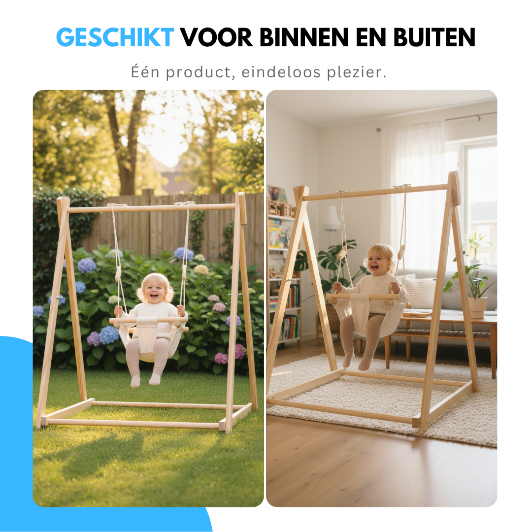 Livista Houten Babyschommel - Inklapbaar - Swing - Wipstoel Met Schommelstoel - Baby Zitje - Dennenhout - Houten Speelgoed