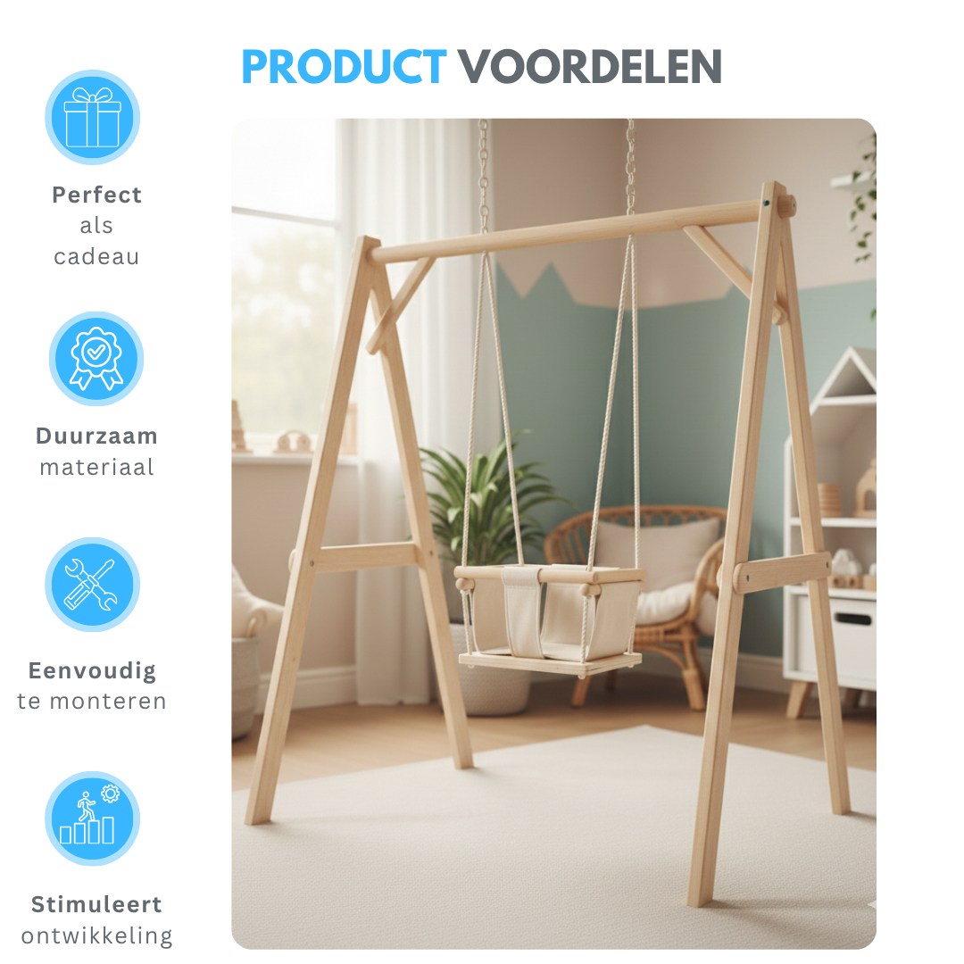 Livista Houten Babyschommel - Inklapbaar - Swing - Wipstoel Met Schommelstoel - Baby Zitje - Dennenhout - Houten Speelgoed