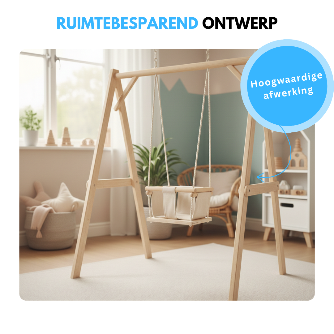 Livista Houten Babyschommel - Inklapbaar - Swing - Wipstoel Met Schommelstoel - Baby Zitje - Dennenhout - Houten Speelgoed
