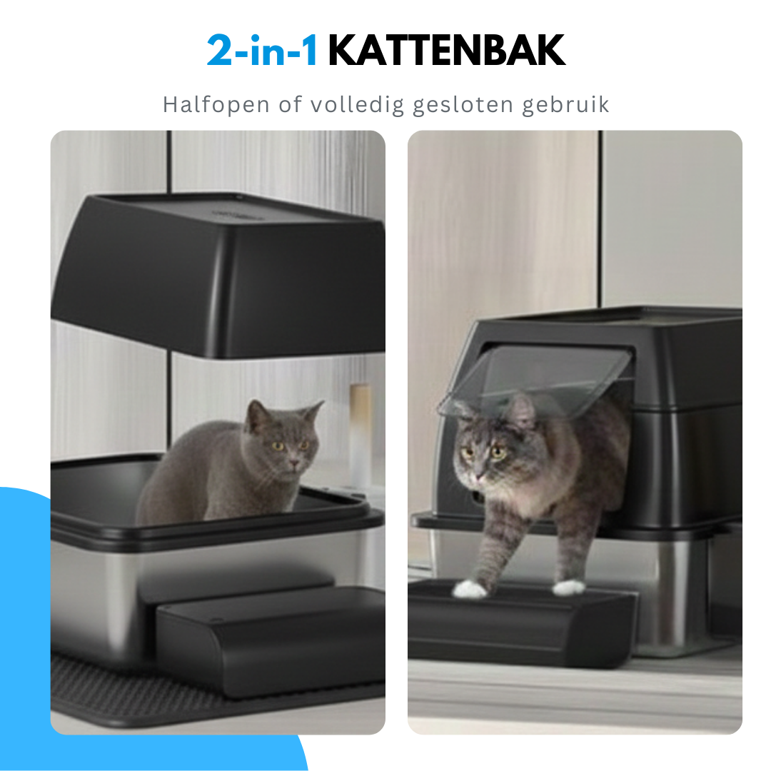 Livista RVS Kattenbak - Kattentoilet Roestvrijstaal - Incl. Kattenbakschep met Houder en Gritopvang Opstapje - 2 in 1 Open Kattenbak met Afneembare Deksel - 60x40x38cm - Zwart