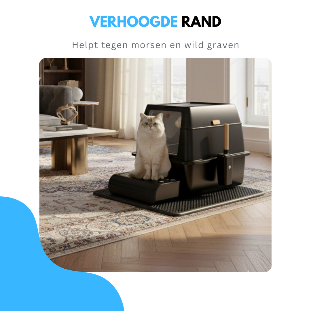 Livista RVS Kattenbak - Kattentoilet Roestvrijstaal - Incl. Kattenbakschep met Houder en Gritopvang Opstapje - 2 in 1 Open Kattenbak met Afneembare Deksel - 60x40x38cm - Zwart