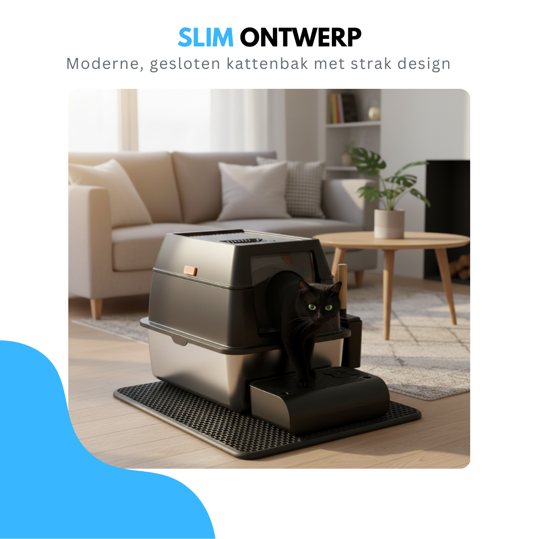 Livista RVS Kattenbak - Kattentoilet Roestvrijstaal - Incl. Kattenbakschep met Houder en Gritopvang Opstapje - 2 in 1 Open Kattenbak met Afneembare Deksel - 60x40x38cm - Zwart