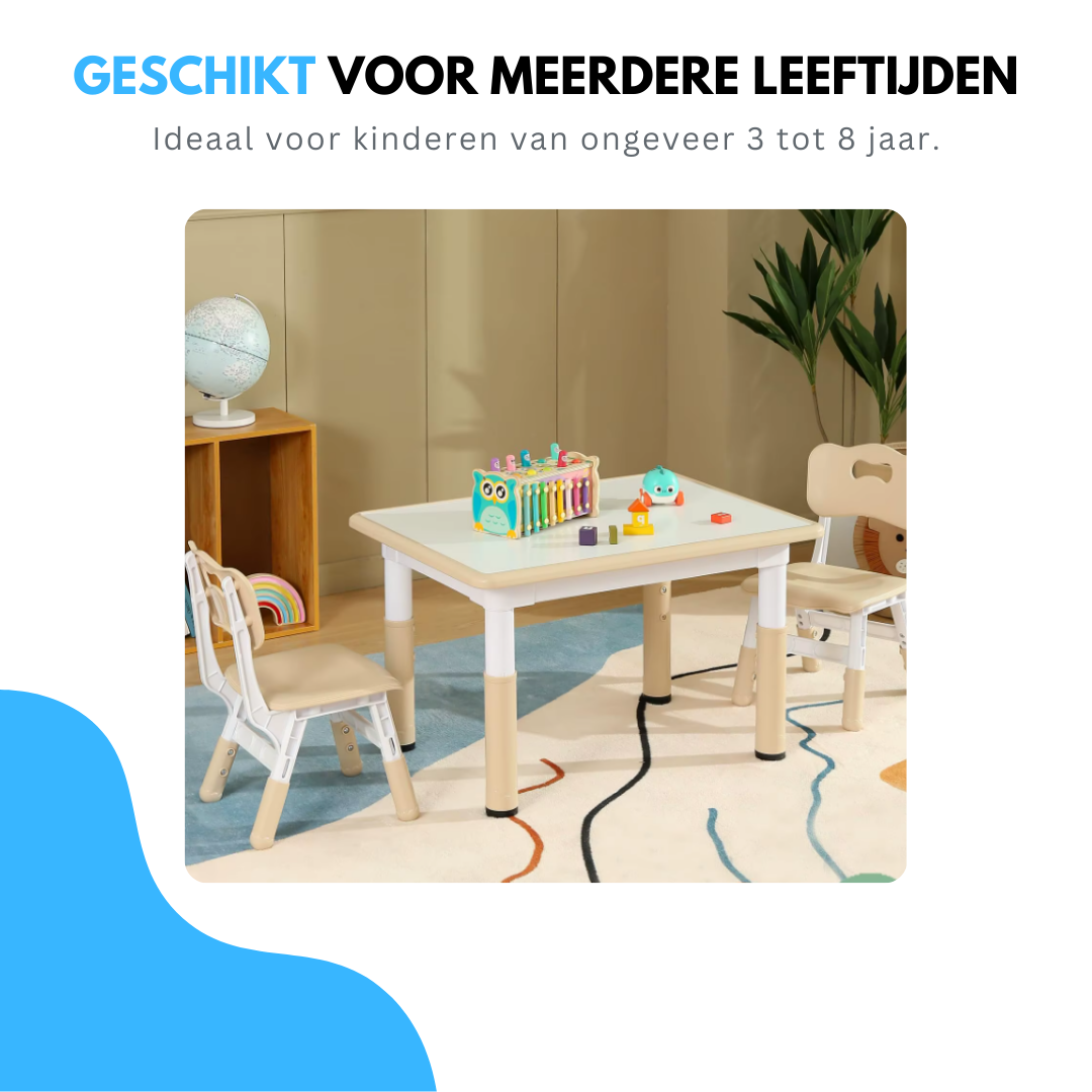 Verstelbare Kindertafel met Stoelen – Ergonomische Speel- & Tekentafel – Veilig & Stevig –  Speeltafel en 2 Stoelen - Verstelbaar Kinder Tafel - Voor Kinderen 3-8 Jaar