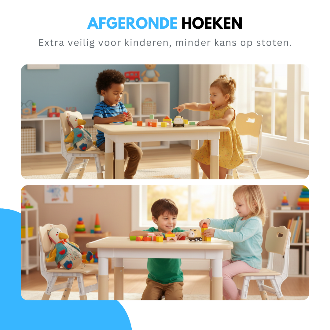 Verstelbare Kindertafel met Stoelen – Ergonomische Speel- & Tekentafel – Veilig & Stevig –  Speeltafel en 2 Stoelen - Verstelbaar Kinder Tafel - Voor Kinderen 3-8 Jaar