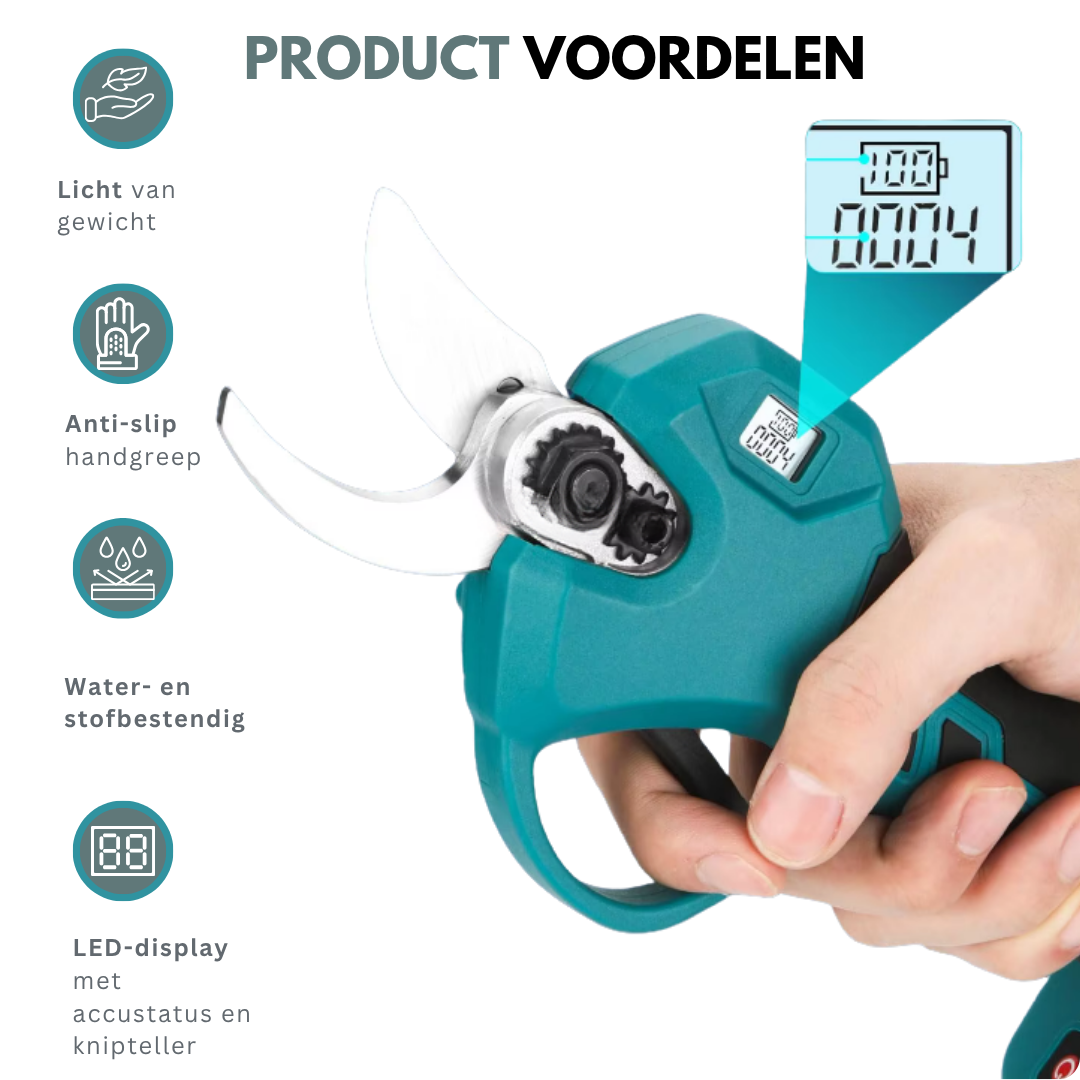Truskore Elektrische Snoeischaar - Draadloos  - Professioneel Takkenschaar voor 28 & 40mm - Tuinschaar - Heggenschaar op Batterij - Inclusief Opberkoffer, 2 Accu's & Reserve Set Snoeimes