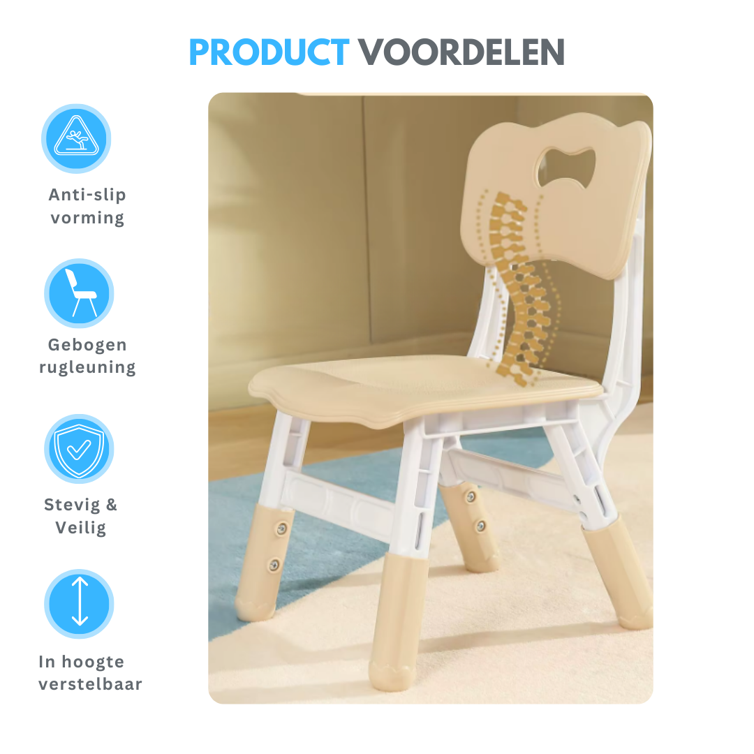 Verstelbare Kindertafel met Stoelen – Ergonomische Speel- & Tekentafel – Veilig & Stevig –  Speeltafel en 2 Stoelen - Verstelbaar Kinder Tafel - Voor Kinderen 3-8 Jaar