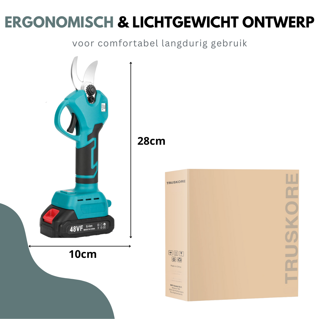 Truskore Elektrische Snoeischaar - Draadloos  - Professioneel Takkenschaar voor 28 & 40mm - Tuinschaar - Heggenschaar op Batterij - Inclusief Opberkoffer, 2 Accu's & Reserve Set Snoeimes
