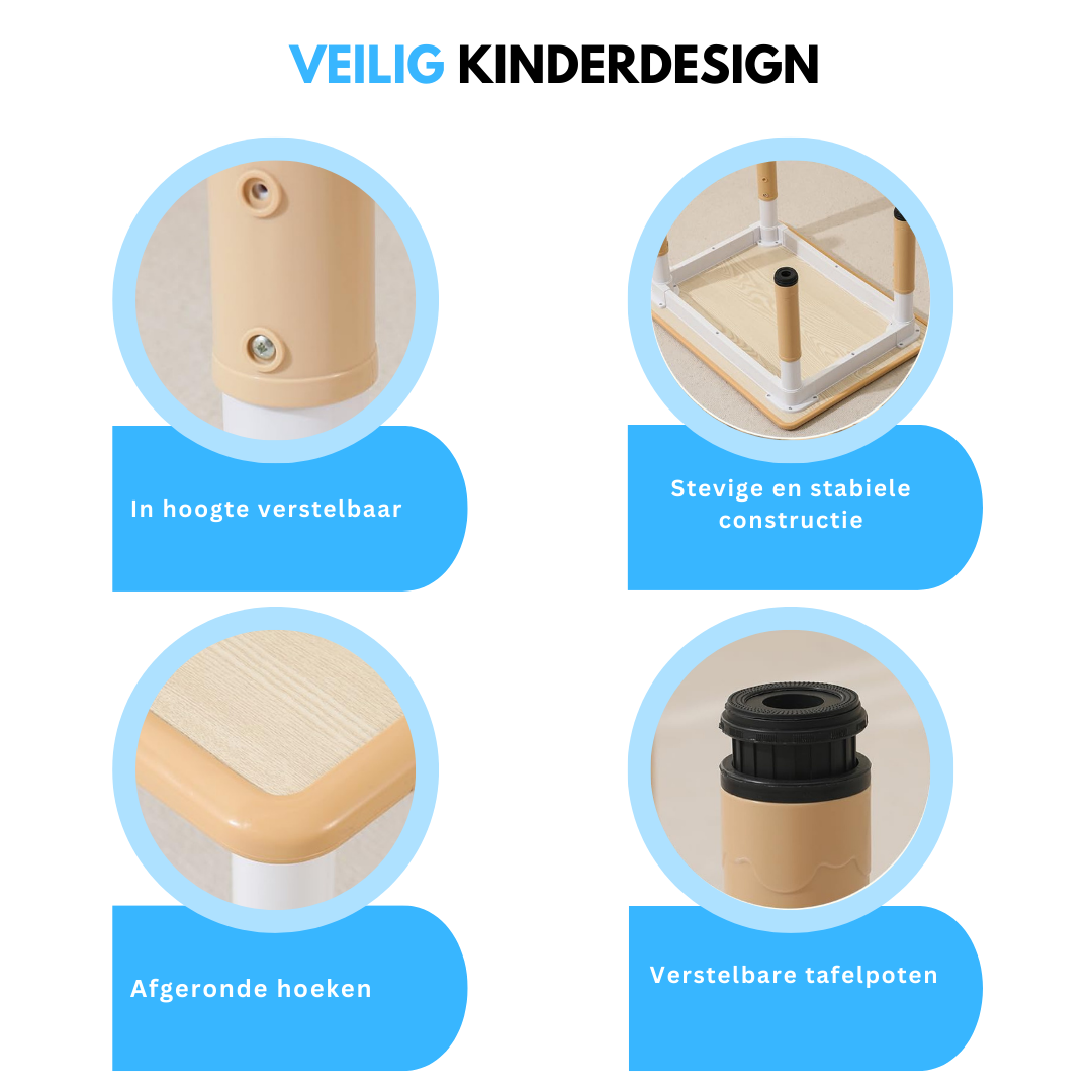 Verstelbare Kindertafel met Stoelen – Ergonomische Speel- & Tekentafel – Veilig & Stevig –  Speeltafel en 2 Stoelen - Verstelbaar Kinder Tafel - Voor Kinderen 3-8 Jaar