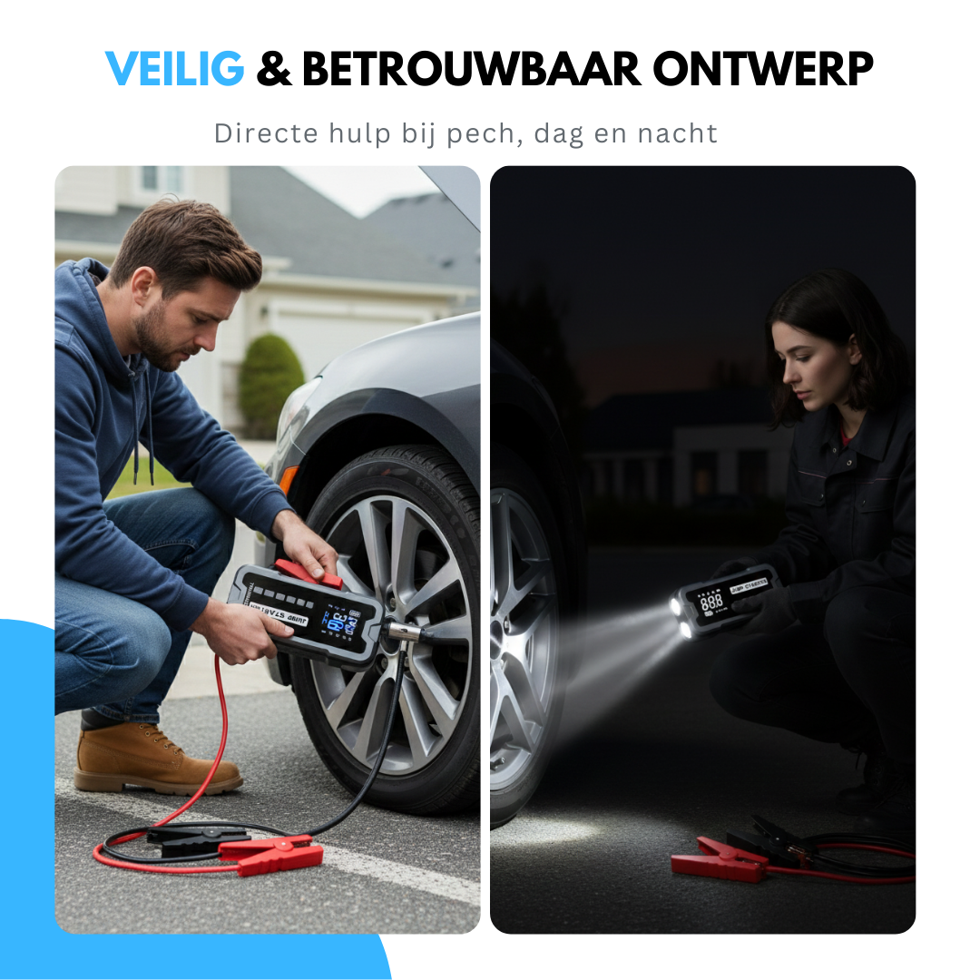 Truskore 12V Jumpstarter voor Auto met Compressor - 4000A / 24.000 mAh - 5-in-1 Starthulp met Compressor, Powerbank, LED Zaklamp en SOS Noodlicht - Incl. Hardcover