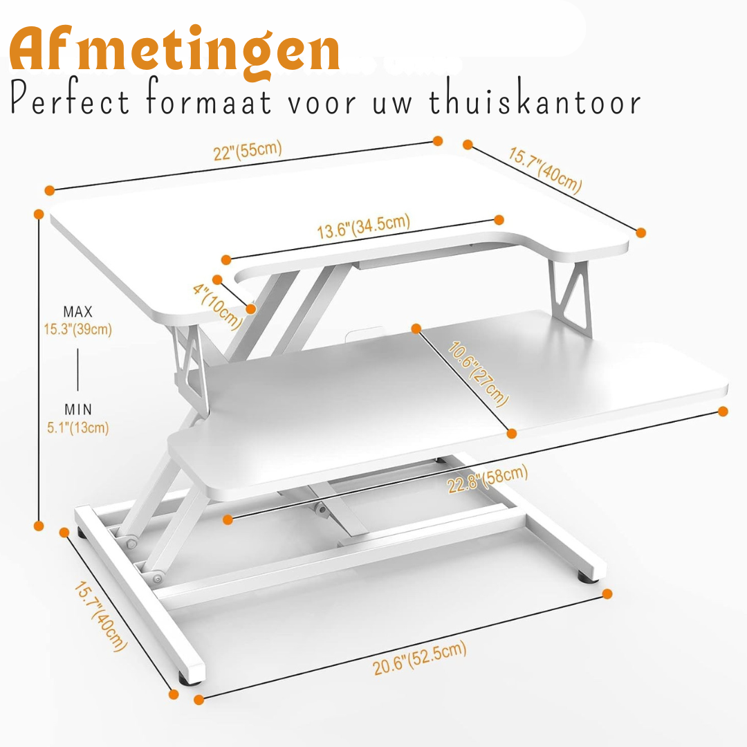 Livista Sit-Stand Desk Gas-Spring - Laptoptafel - Zit Sta Bureau - Computertafel - Zit Sta Verhoger - Bureautafel - Groot Scherm en Toetsenbord Blad - Ruimte voor 2 Schermen - Nieuw Model - Wit