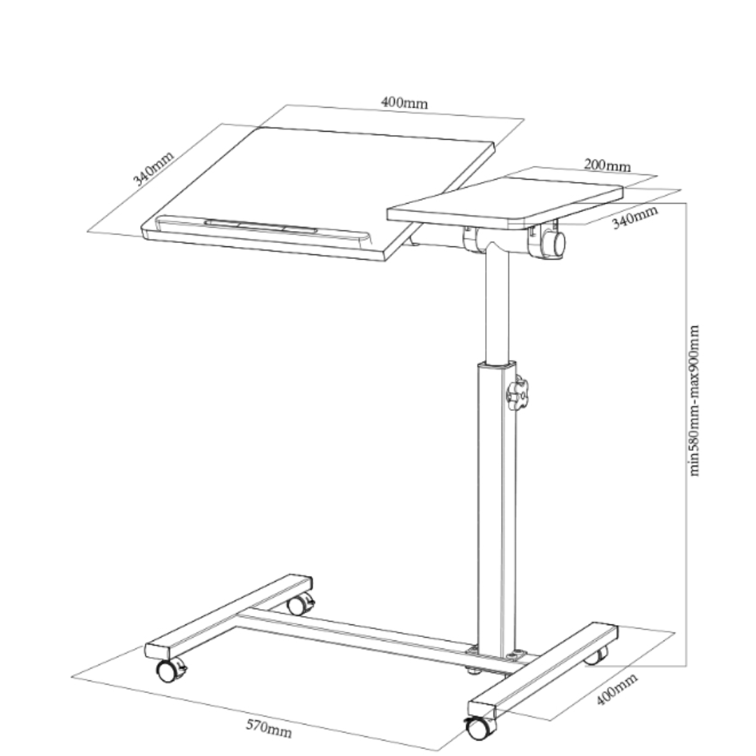 Livista Laptoptafel - Bedtafel met wieltjes - Bedleestafel - Laptop Standaard - Bijzettafel op wielen - Zit Sta Bureau - In hoogte verstelbaar - Maximale hoogte 90 cm