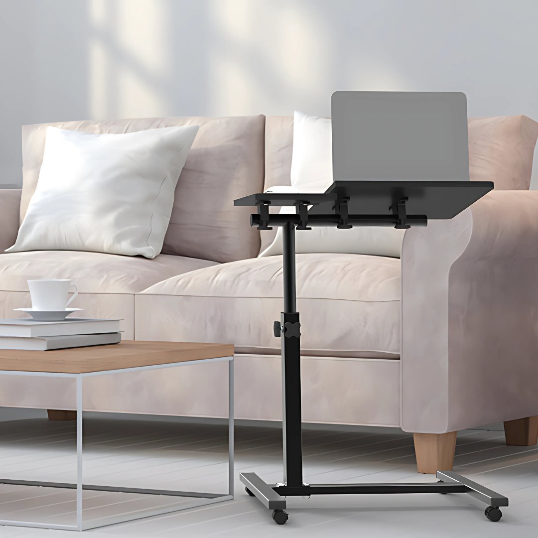 Livista Laptoptafel - Bedtafel met wieltjes - Bedleestafel - Laptop Standaard - Bijzettafel op wielen - Zit Sta Bureau - In hoogte verstelbaar - Maximale hoogte 90 cm