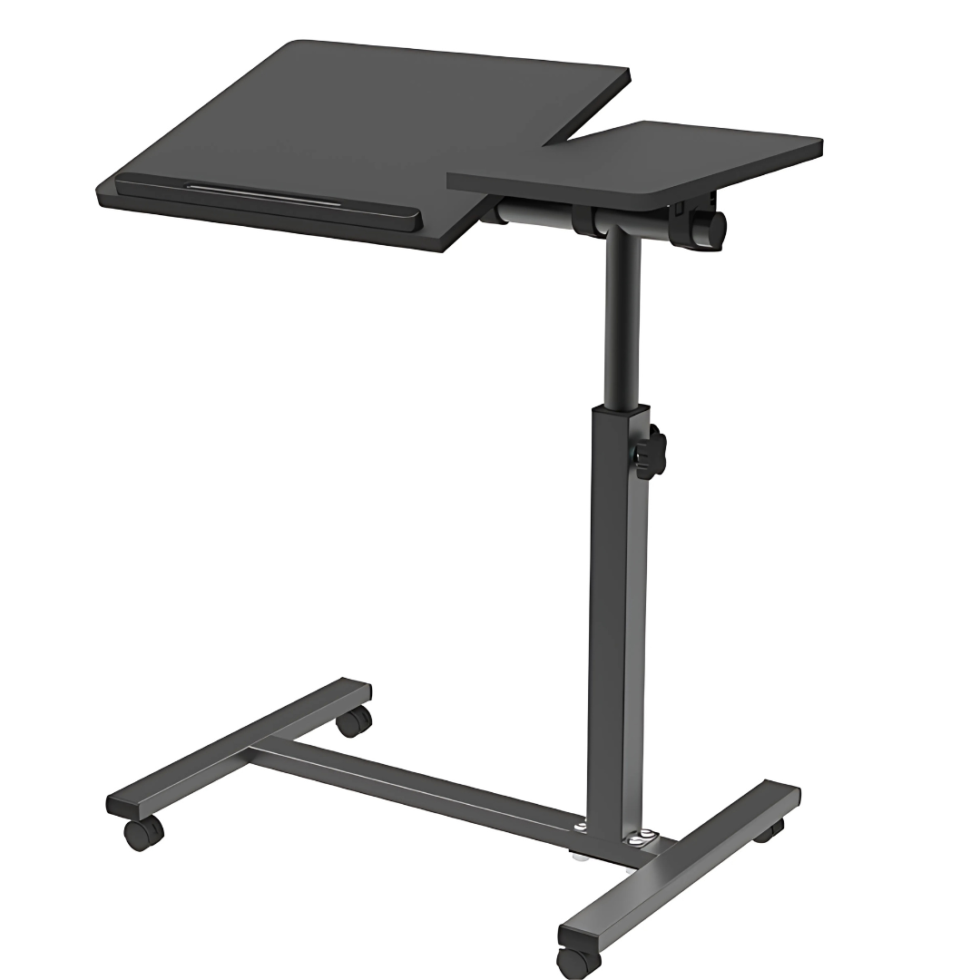 Livista Laptoptafel - Bedtafel met wieltjes - Bedleestafel - Laptop Standaard - Bijzettafel op wielen - Zit Sta Bureau - In hoogte verstelbaar - Maximale hoogte 90 cm