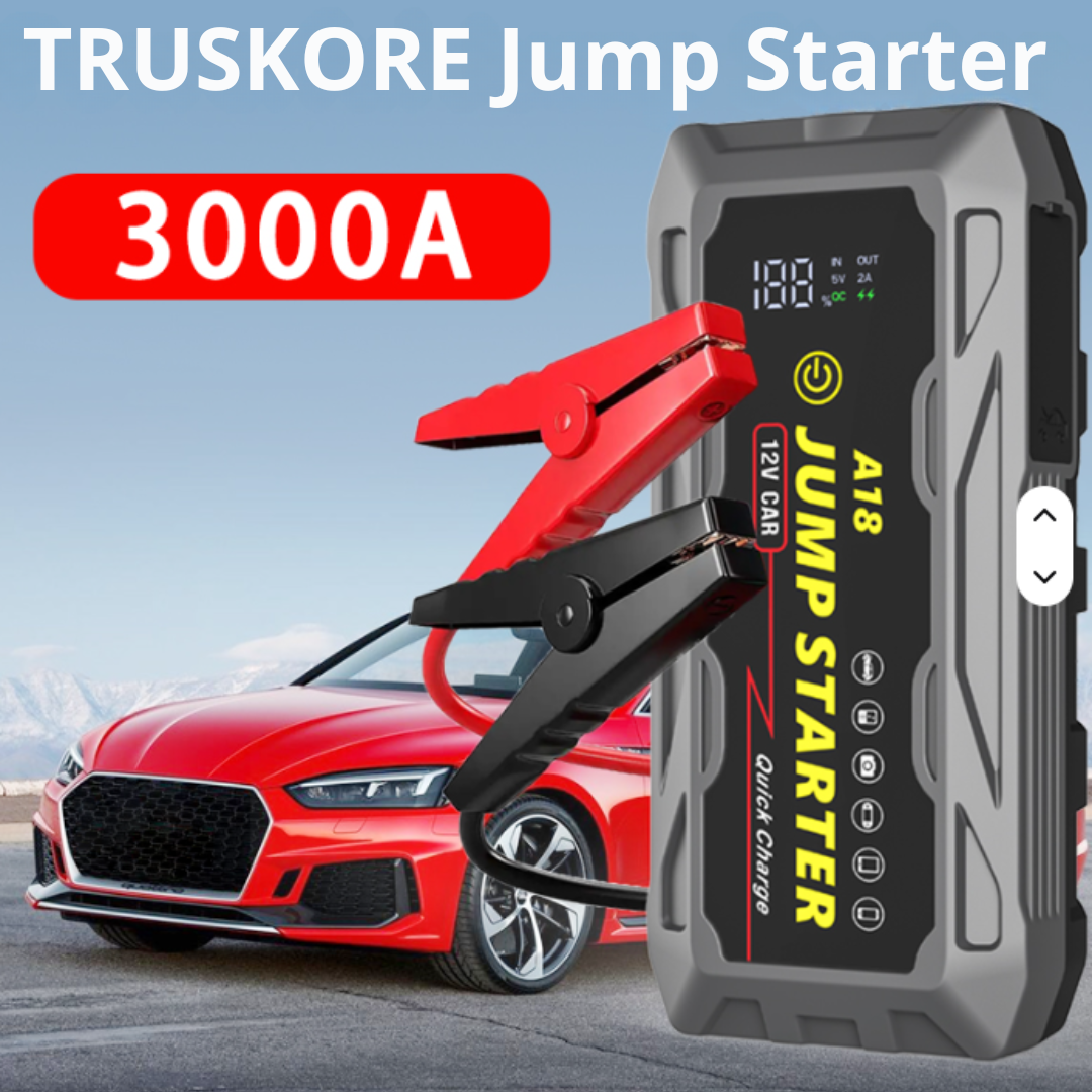 Truskore 12V Jumpstarter - 3000A/20.000 mAh – Startkabels Met Powerbank - Starthulp Voor Auto’s Met LED- en SOS Noodlicht- Incl. Koffer