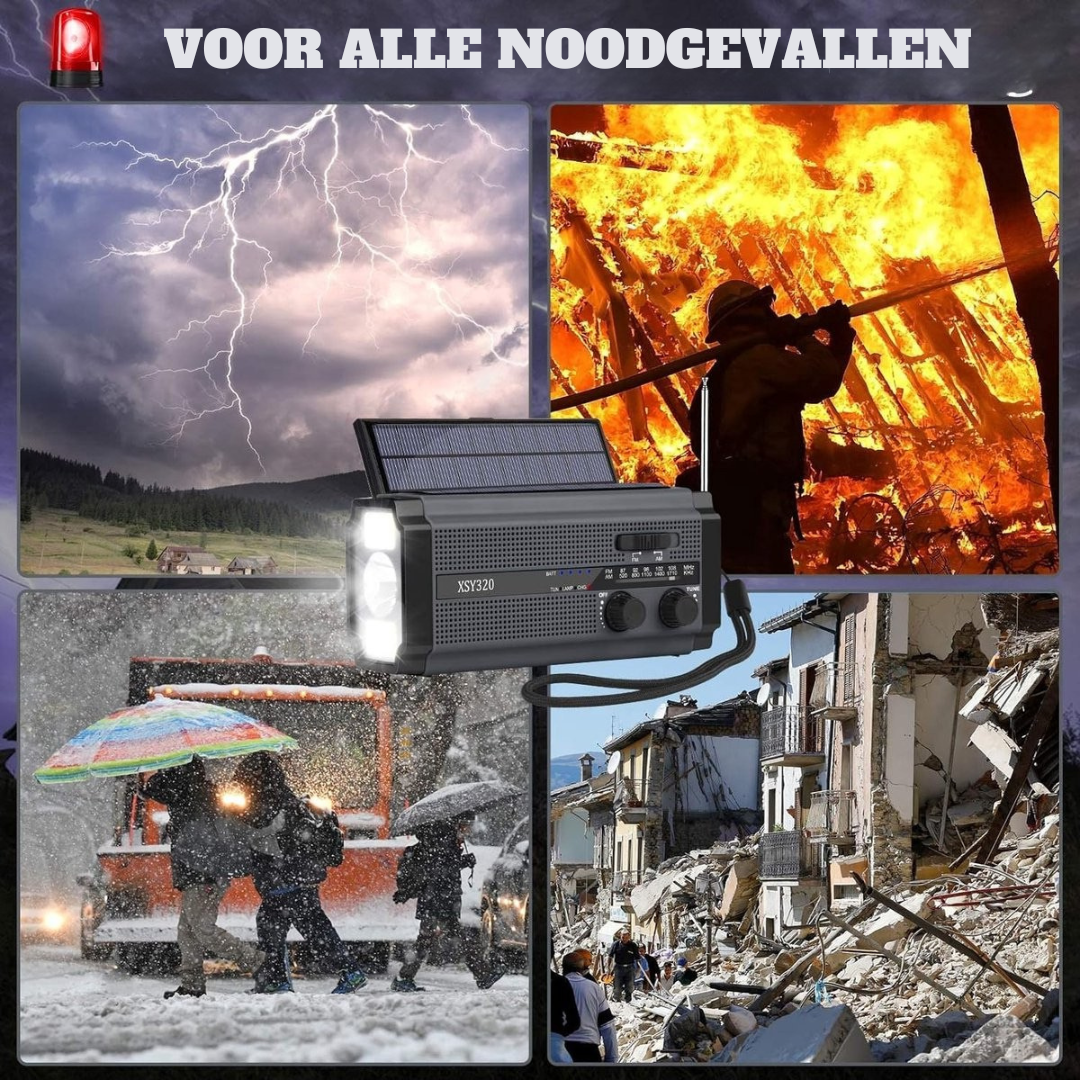 Truskore Noodradio - Bluetooth - 2025 verbeterde versie - Solar Opwindbaar - Solar Powerbank Zonneenergie - Draagbare Radio op batterijen - Zaklamp led oplaadbaar - Survival Noodpakket