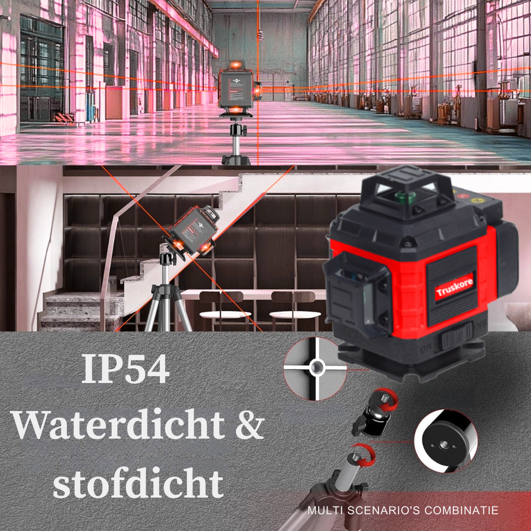 Truskore Kruislijnlaser Met Statief - 4 tot 16 Lijnen - 4D Professionele Bouwlaser - 50 Meter Meetbereik - Zelfnivellerend - 360 Graden - Laser Waterpas - Lijnlaser - Complete set - Rood